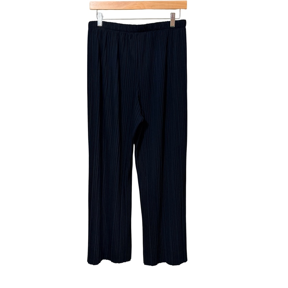 Uniqlo XL black pleated Wide Leg High Rise Elastic Waist Plisse Trousers Pants - Picture 2 of 5